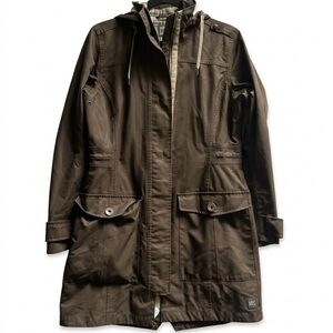MEC Brown Hooded Utility Raincoat Trench Jacket Womens Small